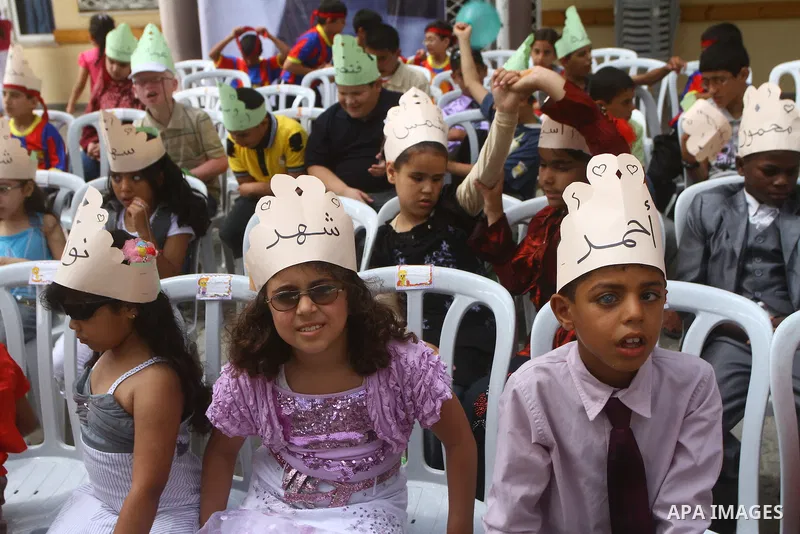 Palestinian talented students with disabilities visual attend a ceremony in the rehabilitation Centre for Visually Impaired in Gaza city on July 17, 2011. Photo by Ashraf Amra
