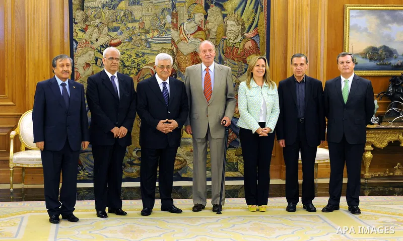 Palestinian President Mahmoud Abbas (Abu Mazen) meets with Spain's King Juan Carlos at Zarzuela Palace in Madrid July 19, 2011. Photo by Thaer Ganaim