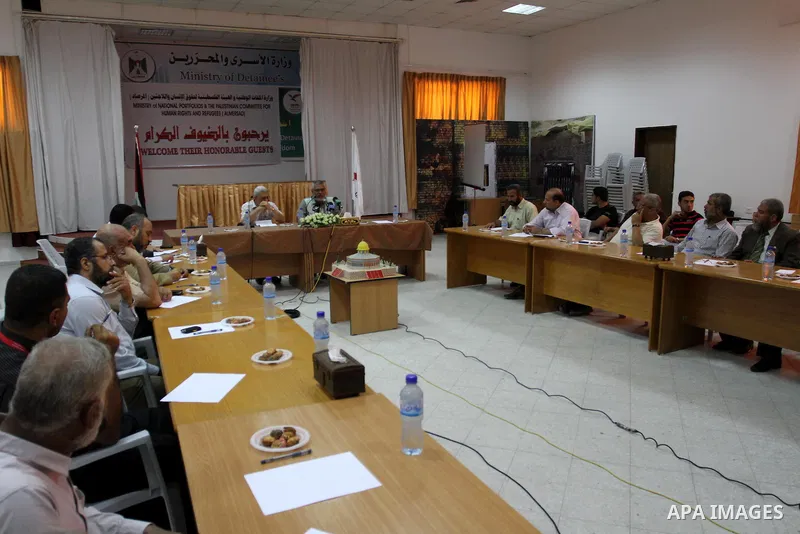Members of the Palestinian Ministry Prisoner participate in a meeting in Gaza city on July 20, 2011. Photo by Mohammed Asad