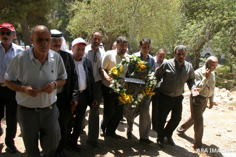 Palestinians take a part in a protest to the Israeli violations of the Islamic sanctities in Jerusalem on July 21, 2011. where washed away and destroyed lately about 100 grave in "Maaman allah" the historic Islamic grave...