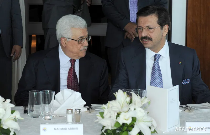Palestinian president Mahmud Abbas meets with the chairman of the Turkish Federation of Chambers of Commerce and Industry, Refat Hsargi Oglu in the Turkey's capital of Istanbul on July 22, 2011. Abbas is in a visit in Tu...