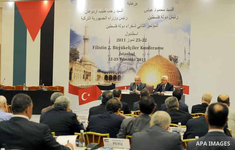 Palestinian president Mahmud Abbas attends the preparatory meeting for the second conference of Palestinian ambassadors in the world in the Turkey's capital of Istanbul on July 22, 2011. Abbas is in a visit in Turkey aim...