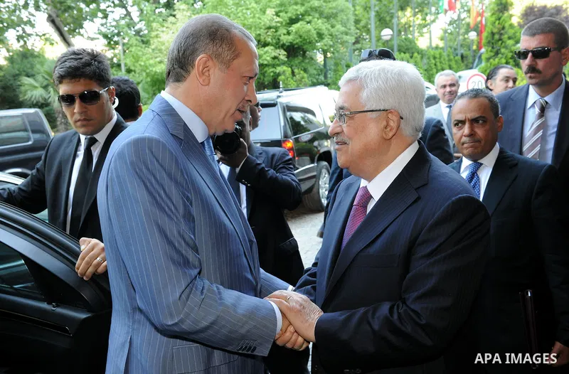 Palestinian President Mahmud Abbas and Turkish Prime Minister Recep Tayyip Erdogan attend the Palestinian ambassadors meeting in Istanbul on July 23, 2011. Mahmud Abbas said Saturday that the Palestinians' bid for UN mem...