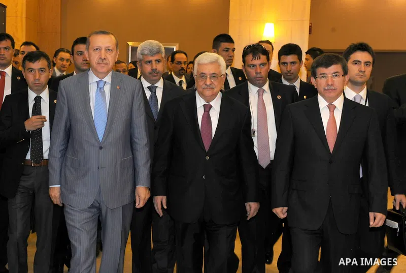 Palestinian President Mahmud Abbas and Turkish Prime Minister Recep Tayyip Erdogan attend the Palestinian ambassadors meeting in Istanbul on July 23, 2011. Mahmud Abbas said Saturday that the Palestinians' bid for UN mem...
