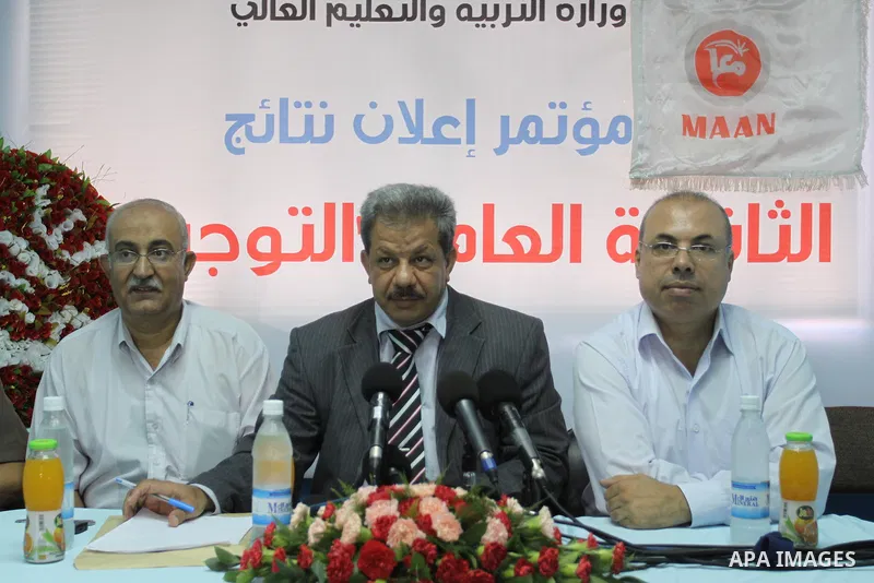 Members of the Palestinian Ministry of Education attend a press conference to announce the results of final high school exams, known as "Tawjihi" in Gaza city on July 24,2011. Photo by Mohammed Asad