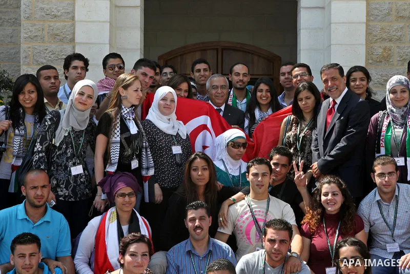 Palestinian Prime Minister, Salam Fayyad meets with the Arab youth delegation who participate in the second Arab-Palestinian exchange in the West Bank city of Ramallah on July 24, 2011. Photo by Mustafa Abu Dayeh