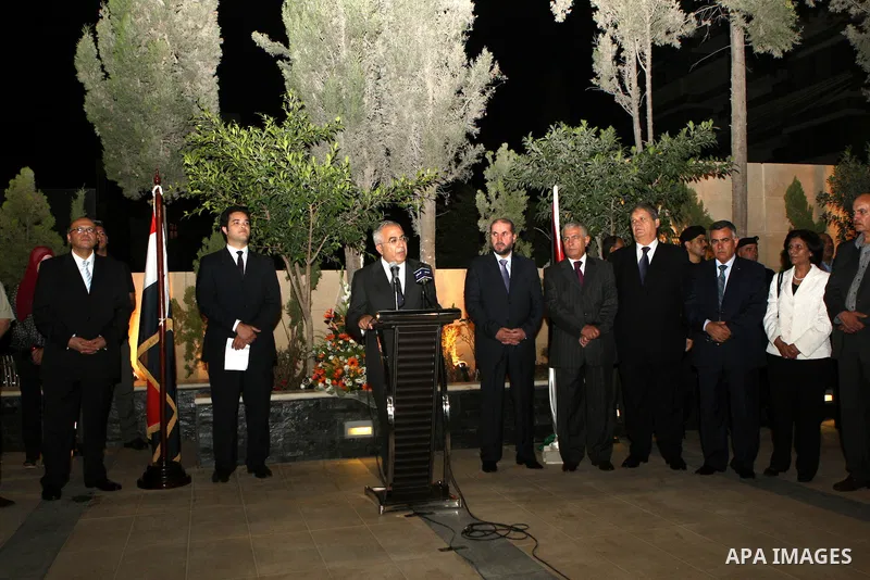 Palestinian Prime Minister, Salam Fayyad participates in a celebration at the Egyptian embassy to mark the 59th anniversary for July revolution in the West Bank city of Ramallah on July 24, 2011. Photo by Mustafa Abu Day...