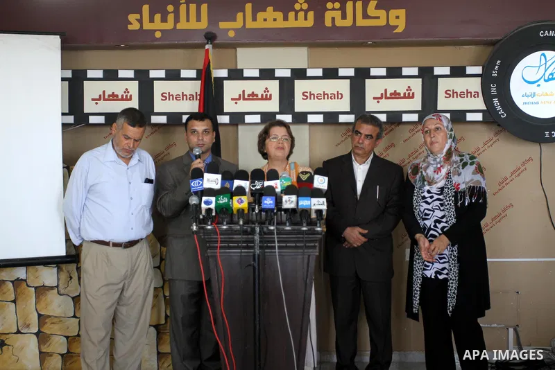 Members of the United Nations Fund for Population deliver speech during a press conference in Gaza city on July 27, 2011. Photo by Mohammed Asad