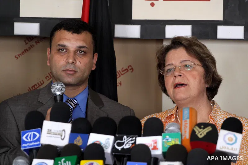 Members of the United Nations Fund for Population deliver speech during a press conference in Gaza city on July 27, 2011. Photo by Mohammed Asad