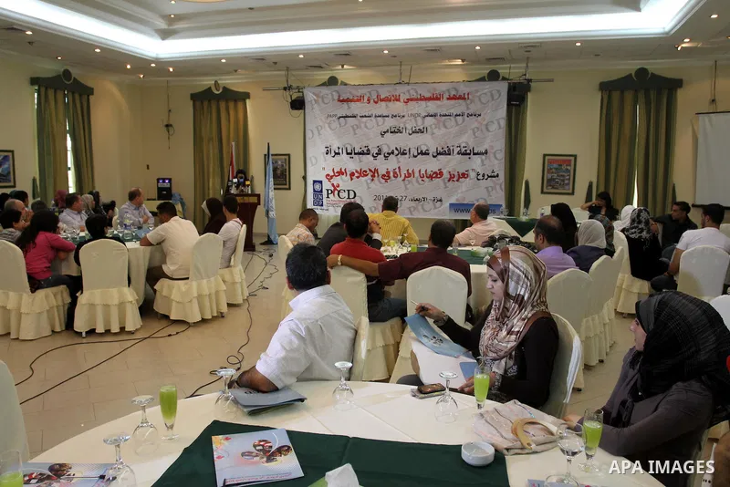 The Palestinian institute for Communication and Development celebrates for the best media work for woman, sponsored by the UNDP in Gaza city on July 27, 2011. Photo by Mohammed Asad
