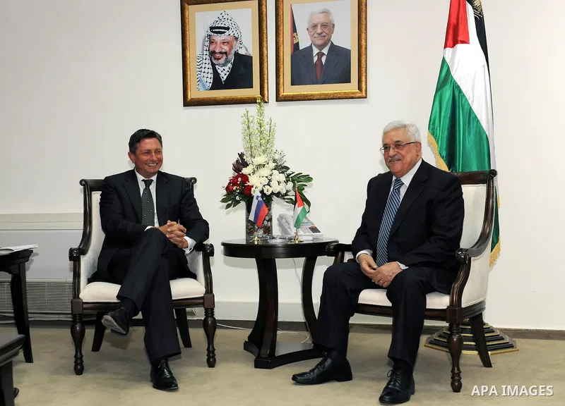 Palestinian President Mahmoud Abbas (Abu Mazen) meets with the Prime Minister of Slovenia, Borut Pahor in the West Bank city of Ramallah on July 27, 2011. Photo by Mufeed Abu Hasnah