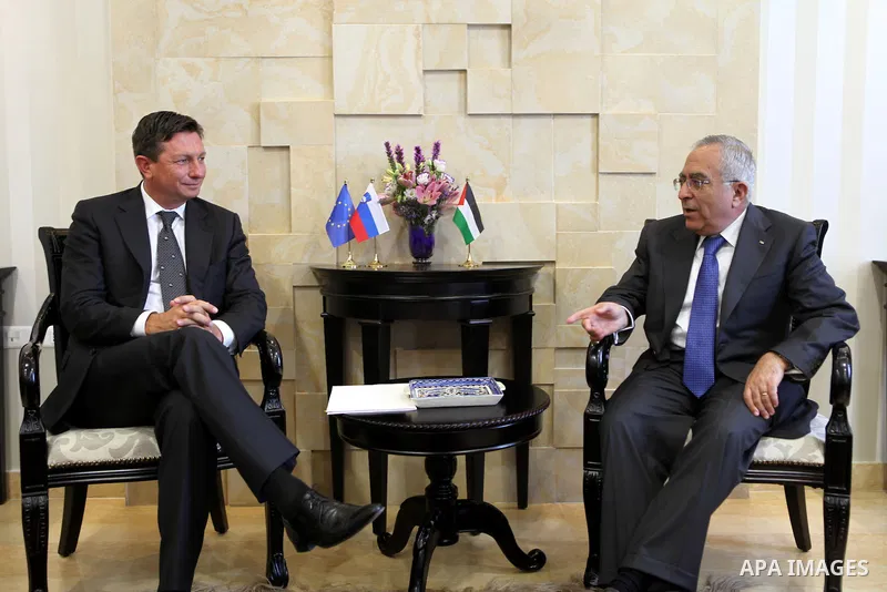 Palestinian Prime Minister, Salam Fayyad during his meeting with the Prime Minister of Slovenia, Borut Pahor in the West Bank city of Ramallah on July 27, 2011. Photo by Mustafa Abu Dayeh