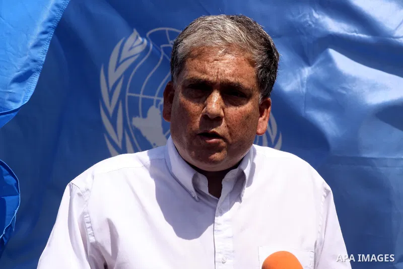The UNRWA Spokesman, Chris Guinness delivers speech during a press conference against targeted the summer games in Gaza city on July 28, 2011. Photo by Mohammed Asad