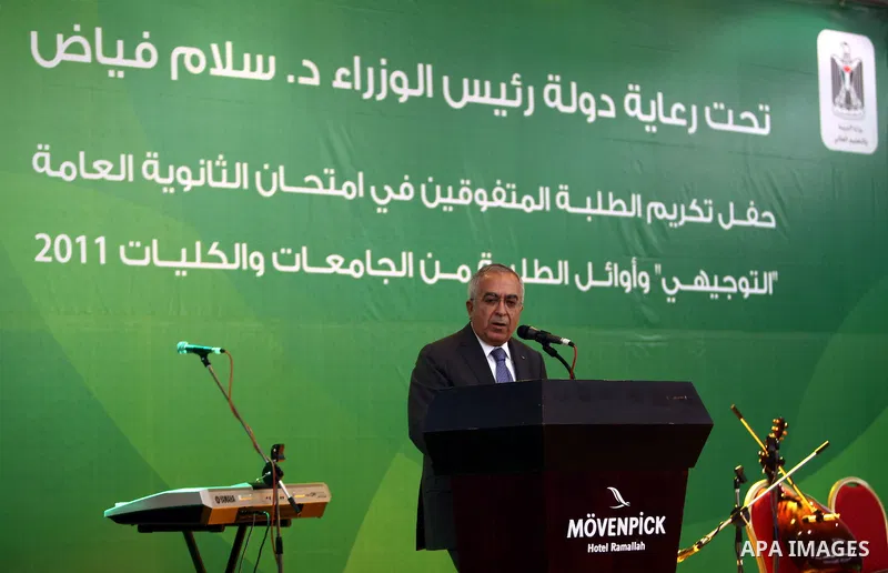 Palestinian Prime Minister, Salam Fayyad delivers speech at the honor student award ceremony in the West Bank city of Ramallah on July 28, 2011. Photo by Mustafa Abu Dayeh