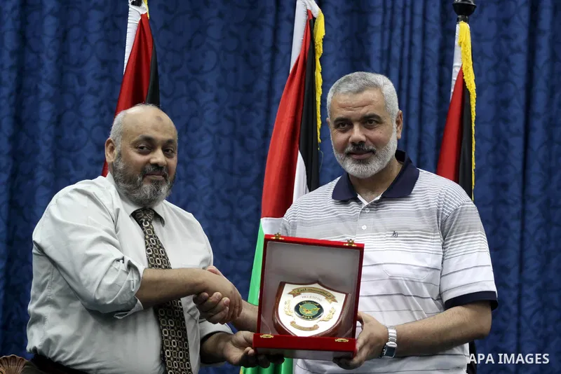 Palestinian Prime Minister in Gaza Strip, Ismail Haniya, during the meeting of Issue postage stamps in Gaza city on July 28, 2011. Photo by Mohammed Asad