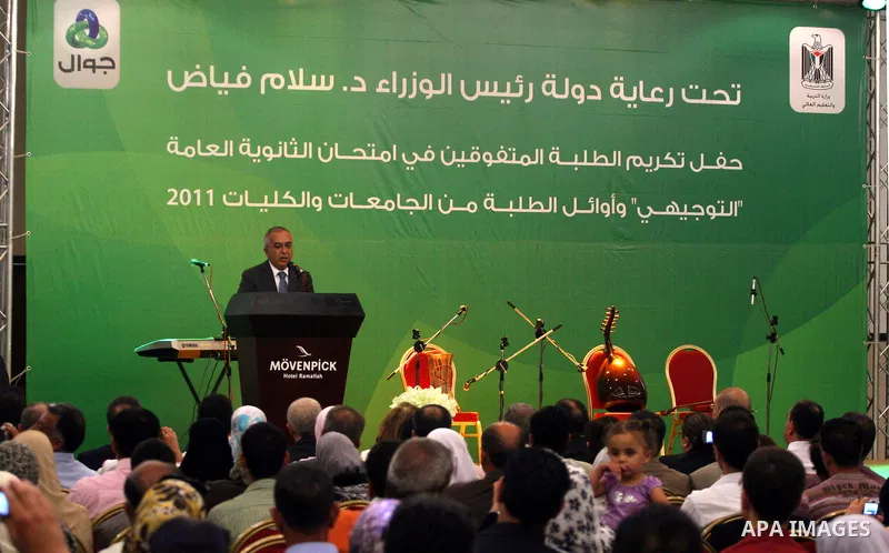 Palestinian Prime Minister, Salam Fayyad during the ceremony of honoring the early high school, universities and colleges in the Movenpick Hotel in the West Bank city of Ramallah on July 28, 2011. Photo by Issam Rimawi