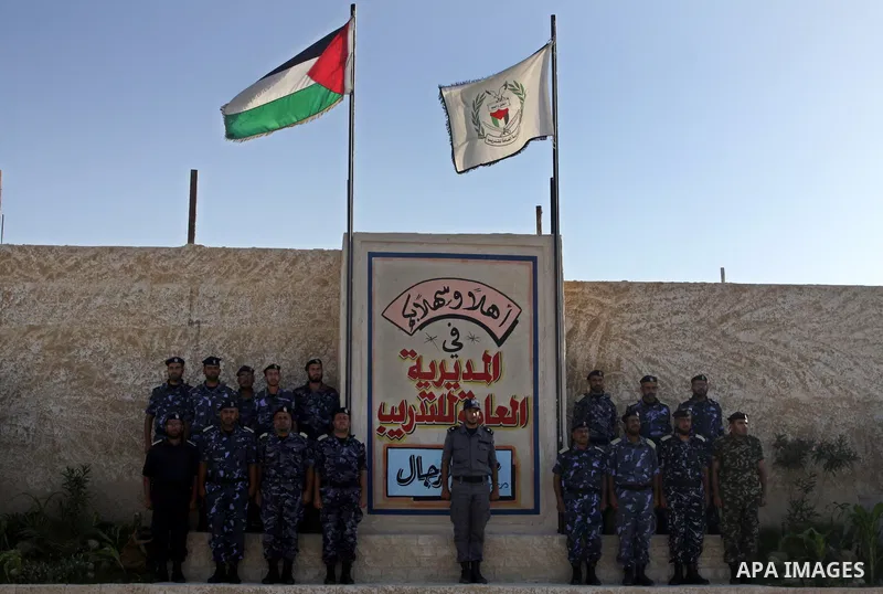 Palestinian Hamas security forces march during a graduation ceremony at the Ansar police compound in Gaza City on July 28, 2011. Photo by Naaman Omar