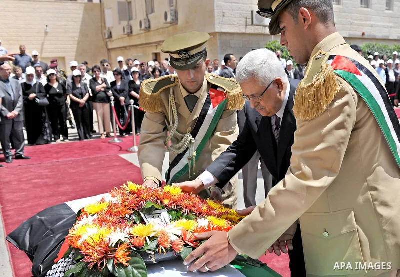 Palestinian President Mahmoud Abbas (Abu Mazen) during the funeral of Jamila Saidam "Em Sabri", Former member of the Revolutionary Council of Fatah in the West Bank city of Ramallah July 31, 2011. Photo by Mufeed Abu Has...