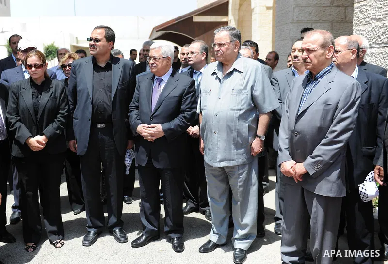 Palestinian President Mahmoud Abbas (Abu Mazen) during the funeral of Jamila Saidam "Em Sabri", Former member of the Revolutionary Council of Fatah in the West Bank city of Ramallah July 31, 2011. Photo by Mufeed Abu Has...