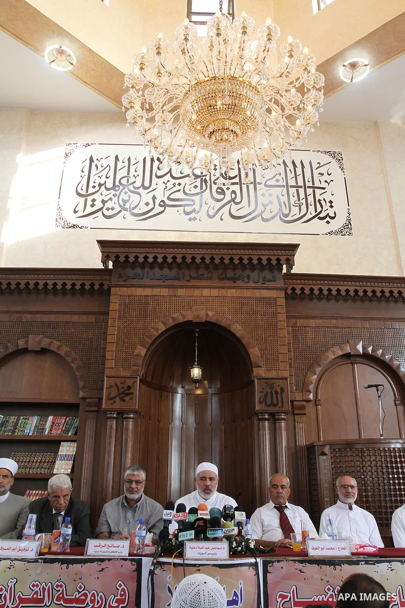 Palestinian Prime Minister in Gaza Strip, Ismail Haniya attends the opening of a new constructed mosque in Gaza City on July 31, 2011 . Photo by Mohammed Asad