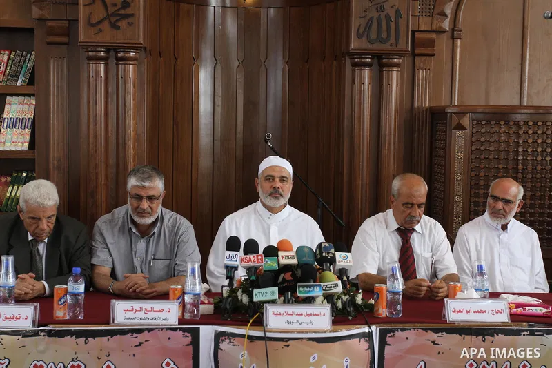Palestinian Prime Minister in Gaza Strip, Ismail Haniya attends the opening of a new constructed mosque in Gaza City on July 31, 2011 . Photo by Mohammed Asad