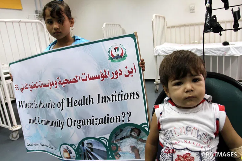 Palestinian Thalassemia patients, take part in a protest for the lack of medicine at Al-Rantisi hospital for the children, in Gaza city on Aug. 3, 2011, demanding for the introduction of medicines. Photo by Mohammed Asad