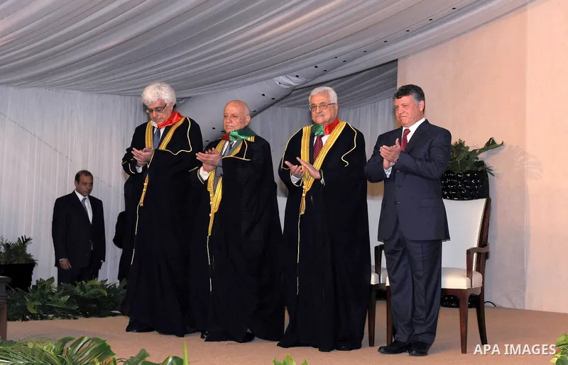 Palestinian President Mahmoud Abbas (Abu Mazen) during involved with al-Quds University and the granting of his Majesty King Abdullah II an honorary doctorate in Amman on Aug. 9, 2011. Photo by Thaer Ganaim