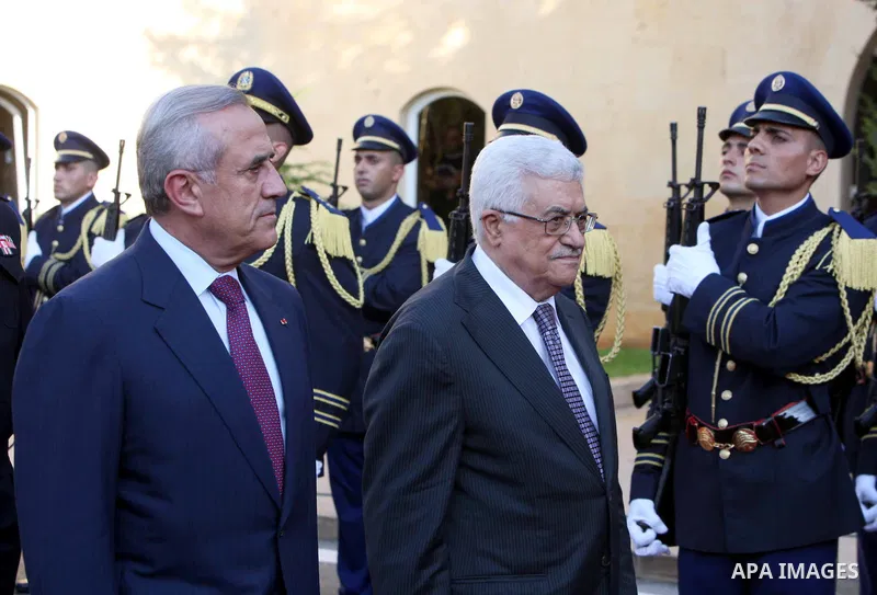 Palestinian President Mahmoud Abbas meets with Lebanon's President Michel Suleiman during an official welcoming ceremony upon Abbas' arrival at the Presidential Palace in Baabda, east of Beirut, August 16, 2011. Photo by...