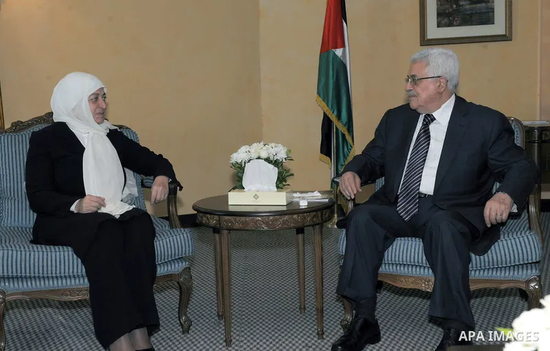 Palestinian President Mahmoud Abbas (Abu Mazen) during a meeting with Ms. Bahia Hariri in Beirut on Aug. 17, 2011. Photo by Thaer Ganaim