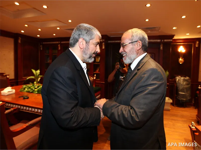 Palestinian Hamas leader Khaled Meshaal meets with Egyptian Mohamed Badie, leader of the Muslim Brotherhood in Cairo, Egypt, 17 August 2011. According to media report, a delegation of the Palestinian Hamas movement, head...