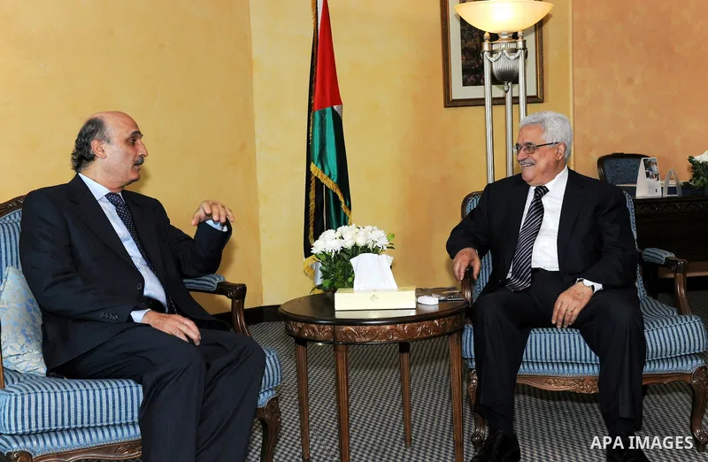 Palestinian president Mahmud Abbas meets with Samir Geagea in Beirut on August 17, 2011. Photo by Thaer Ganaim