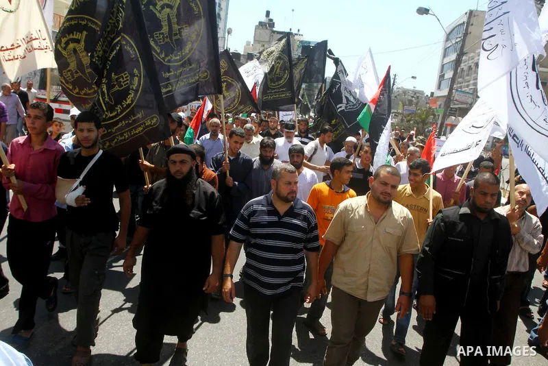 Palestinians take part in a protest as they mark Quds Day or Jerusalem Day in Gaza city, Friday, Aug. 26, 2011. The late Iranian leader Ayatollah Khomeni declared the last Friday of the Islamic fasting month of Ramadan a...