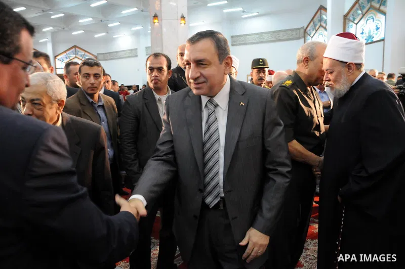 Egyptian Prime Minister, Essam Sharaf attends the last Friday prayers of the holy month Ramadan at a mosque in Cairo on August 26,2011. Egyptian security has been boosted around the Israeli embassy ahead of a protest whi...