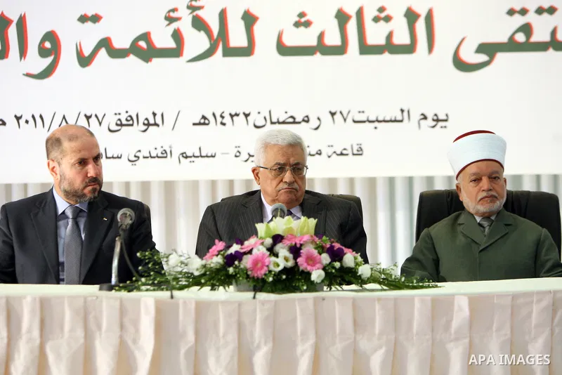 Palestinian President Mahmoud Abbas attends an event to mark Laylat al-Qadr in the West Bank city of Ramallah, August 27, 2011. Photo by Mufeed Abu Hasnah