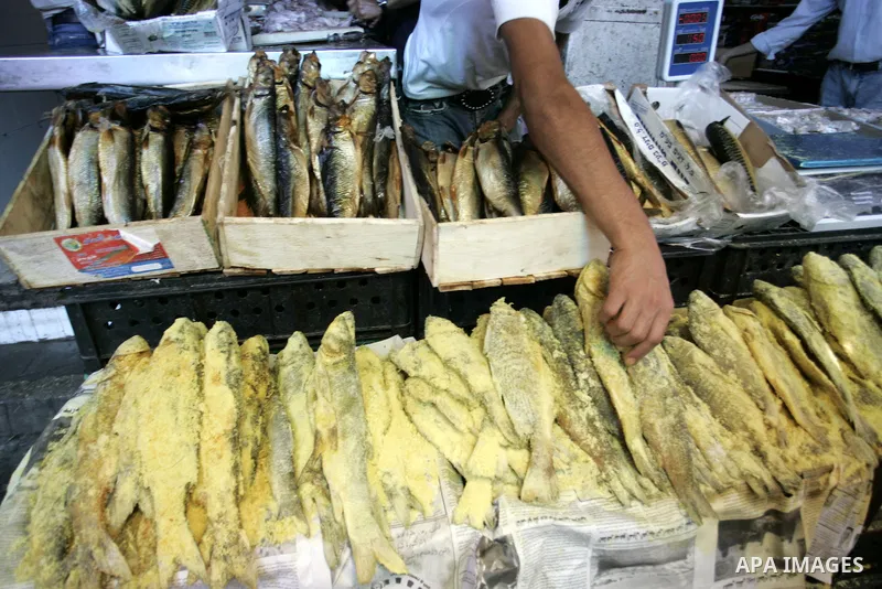 A Palestinian vendor sells fish as Muslims shop ahead of the Eid al-Fitr celebrations in Rafah, southern Gaza Strip on Aug. 28, 2011. Muslims in the region will celebrate the Eid al-Fitr holiday starting with the sightin...