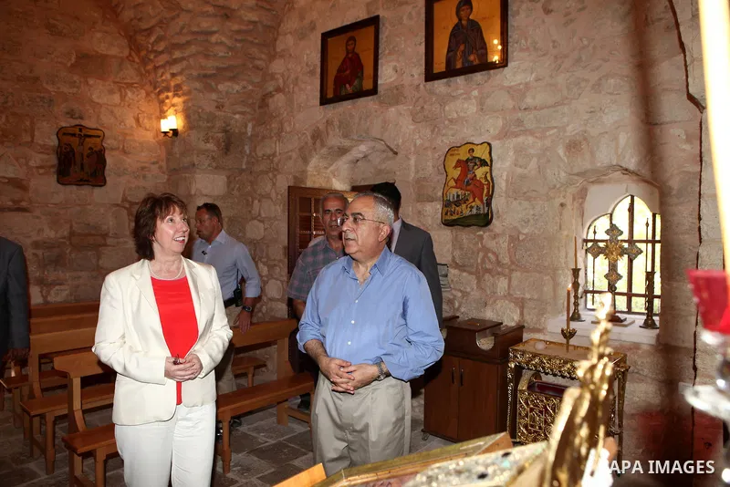 Palestinian Prime Minister, Salam Fayyad and Foreign Affairs Commissioner in the European Union Catherine Ashton, during their visit in the Church ten lepers in the village of Burkin in Jenin , in the West Bank on Aug. 2...