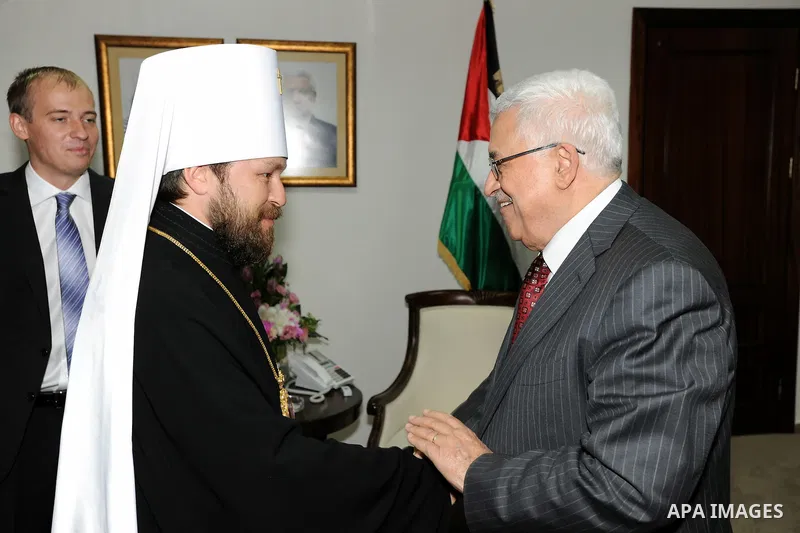 Palestinian President Mahmoud Abbas (Abu Mazen) meets with the Chairman of the Committee on Foreign Relations of the Russian Patriarchate, Aalarion in the West Bank city of Ramallah on Aug. 28, 2011. Photo by Mufeed Abu...