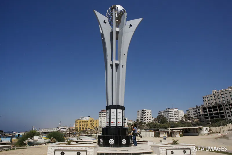 A memorial site in memory of nine Turkish activists who were killed in a deadly raid by the Israeli army on a Turkish aid ship bound for the Gaza Strip last year, in the port of Gaza City, on Sep.3, 2011. arrives back in...