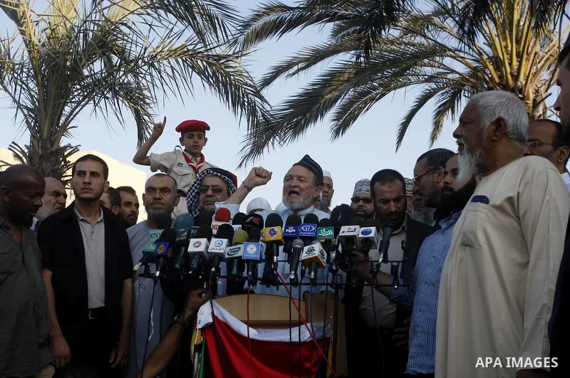 Palestinian Interior Minister in Gaza Strip, Fathi Hammad, members of ''Miles of Smiles" convoy and other pro-Palestinian activists attend the inauguration ceremony of the memorial for Egyptian soldiers who killed by Isr...