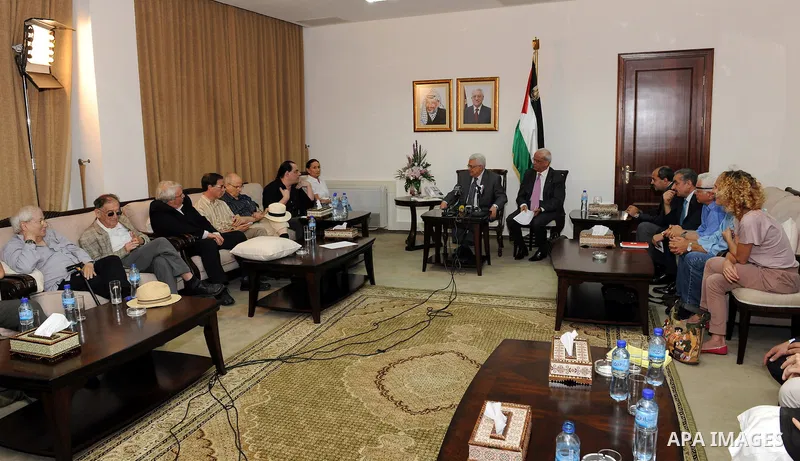 Palestinian President Mahmoud Abbas (Abu Mazen) meets with the Israeli press Delegation in the West Bank cit of Ramallah on Sep. 5, 2011. Photo by Mufeed Abu Hasnah