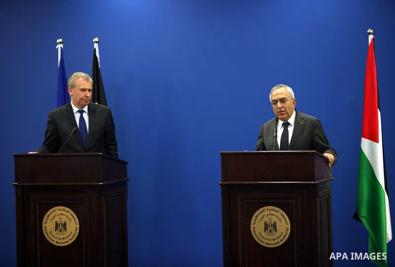 Palestinian Prime Minister Salam Fayyad and his Belgian counterpart, Yves Leterme speak to the media following their meeting in the West Bank town of Ramallah, on 05 September 2011, a day after Palestinian officials insi...