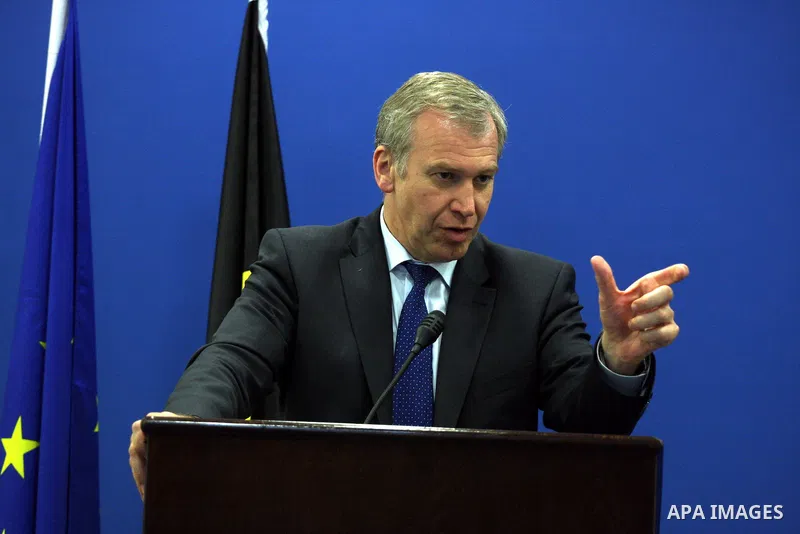 Belgian Prime Minister Yves Leterme and his Palestinian counterpart, Salam Fayyad (not seen) speak to the media following their meeting in the West Bank town of Ramallah, on 05 September 2011, a day after Palestinian off...