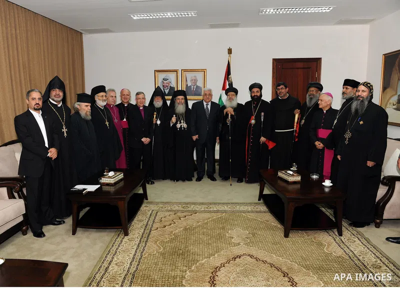 Palestinian President Mahmoud Abbas (Abu Mazen) meets with Heads of churches in the Holy Land in the West Bank city of Ramallah on Aug. 21, 2011. Photo by Mufeed Abu Hasnah