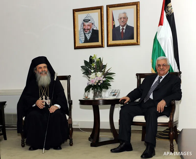 Palestinian President Mahmoud Abbas (Abu Mazen) meets with Heads of churches in the Holy Land in the West Bank city of Ramallah on Aug. 21, 2011. Photo by Mufeed Abu Hasnah