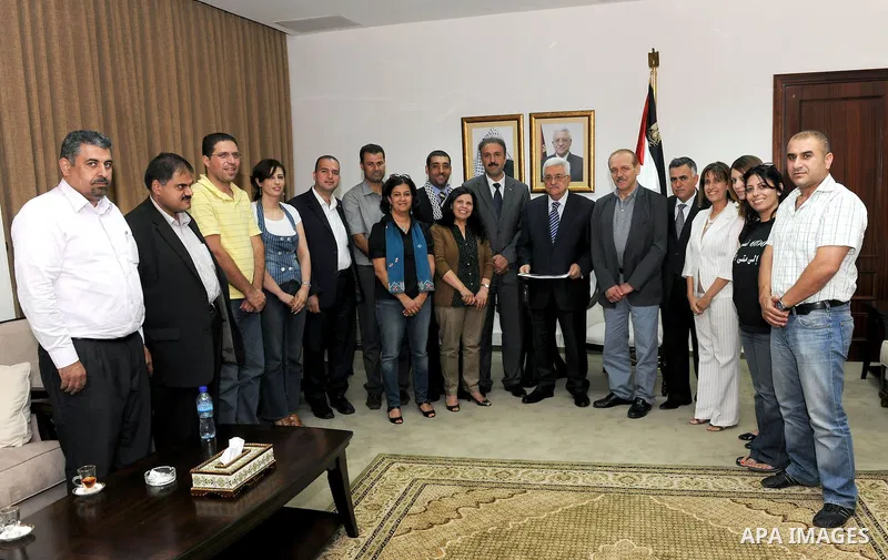 Palestinian President Mahmoud Abbas (Abu Mazen) meets with a delegation from the National Campaign for Palestine: state 194 in the West Bank city of Ramallah on Sep. 8, 2011. Photo by Mufeed Abu Hasnah