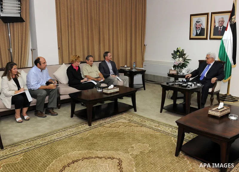 Palestinian President Mahmoud Abbas (Abu Mazen) meets with Foreign journalists in the West Bank city of Ramallah on Sep. 8, 2011. Photo by Mufeed Abu Hasnah