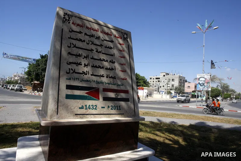 A memorial site in memory of the Egyptian policemen who were killed by the Israeli army in Gaza city on Sep.10, 2011. While the Egyptians held a series of protests in front of the Israeli embassy. The protesters were ang...