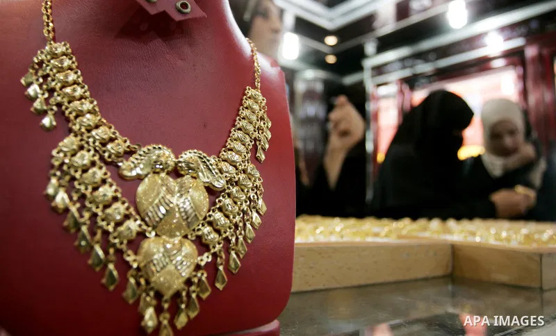 Gold jewellery display at a jewellery store in the Rafah Refugee Camp, Southern Gaza Strip on Sept. 10, 2011. Decline in demand for gold in the Palestinian markets due to the high price of $ 50 per gram, this high price...