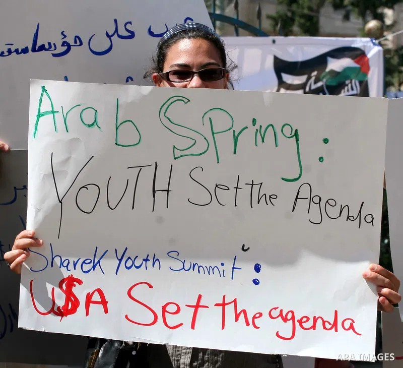 Palestinian youths hold placards bearing anti US and USAID slogans during a protest against United States policies in regard to the Palestinian-israeli conflict in the West Bank city of Ramallah on September 10, 2011. Ph...