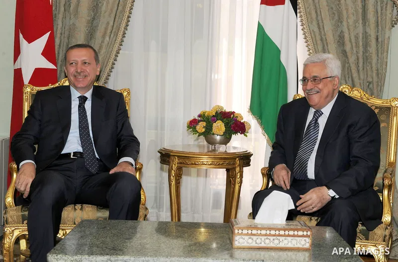 Turkish prime minister Recep Tayyip Erdogan meets with Palestinian Mahmoud Abbas during his three days visit, in Cairo, Egypt on Sep. 14,2011. Abbas, who arrived in Cairo on 12 September, met with Arab League officials a...